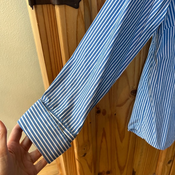 Lands End Long Sleeve Shirt Button Up Blue White‎ Stripe Women's 100% Cotton 12 - Picture 7 of 9